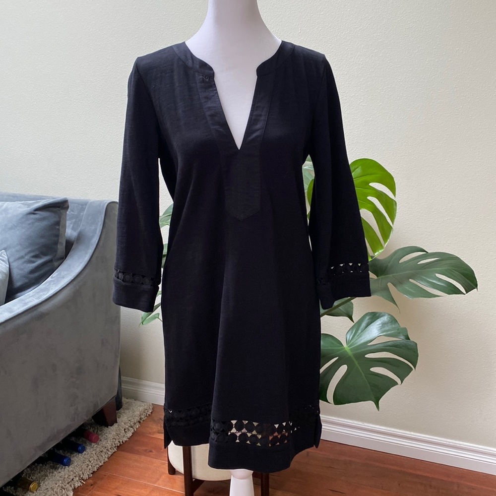 J CREW Mini Caftan Black Dress Long sleeve Shift Tunic Cotton LBD Small NWT